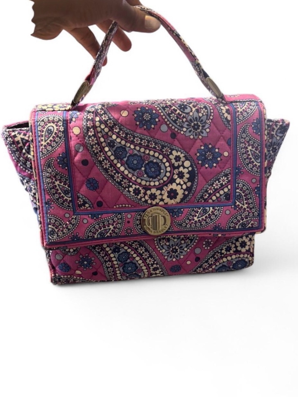 Vera Bradley Pink Paisley Quilted Turn Lock Bag Y2K